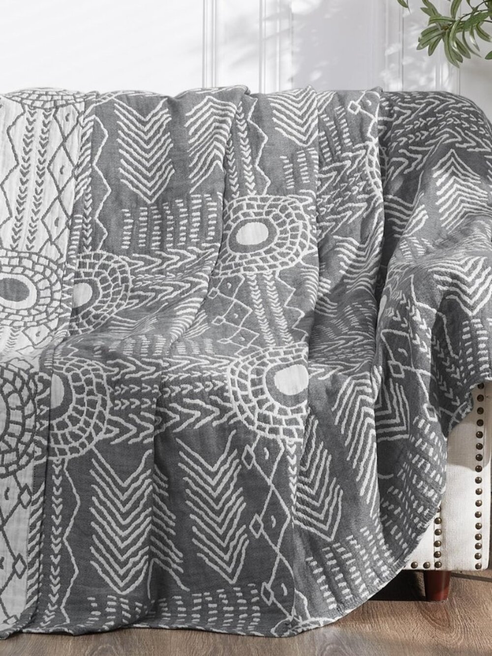 100% Cotton Muslin Blanket Twin Boho Throw Blanket 50x60 Gray